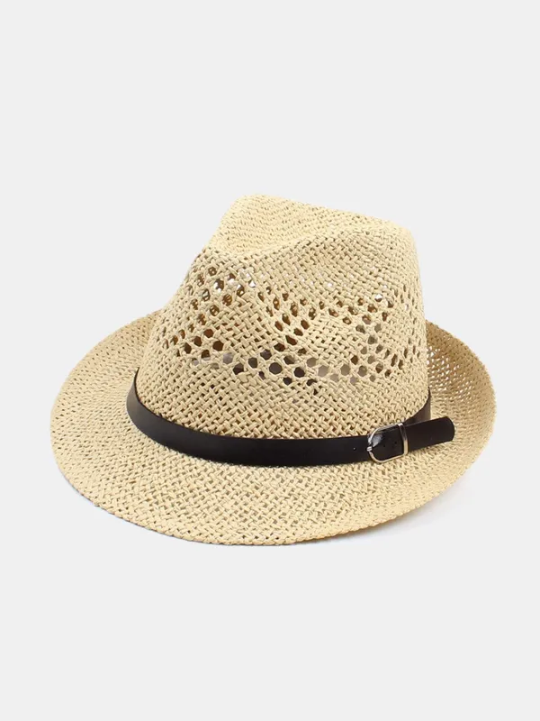 Summer Versatile Casual Couple Hollow British Style Straw Hat sold by Hoooyi