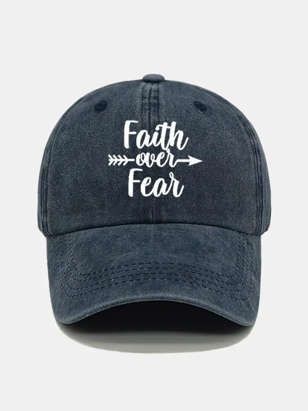 Faith Over Fear Pattern Distressed Washed Baseball Cap sold by Hoooyi