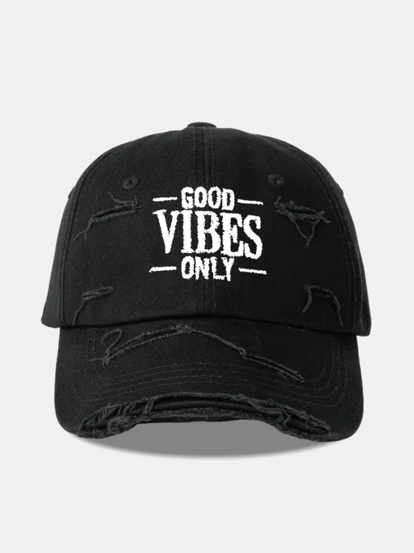 Good Vibes Only Embroidered Distressed Old Baseball Cap sold by Hoooyi