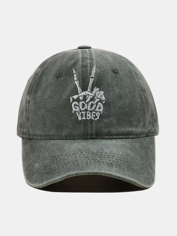 Skull Embroidery Pattern Vintage Distressed Washable Baseball Cap sold by Hoooyi