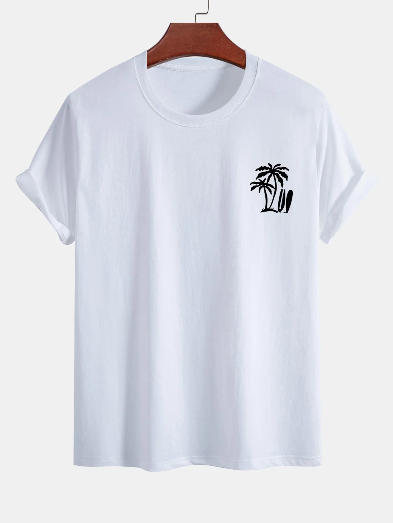 Regular Fit Palm Tree Surfboard Print Cotton T-Shirt sold by Hoooyi product image thumbnail 2