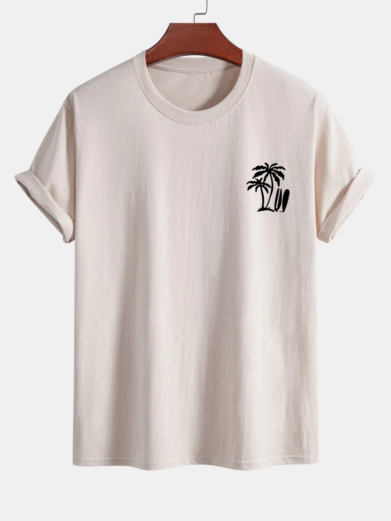 Regular Fit Palm Tree Surfboard Print Cotton T-Shirt sold by Hoooyi product image thumbnail 3