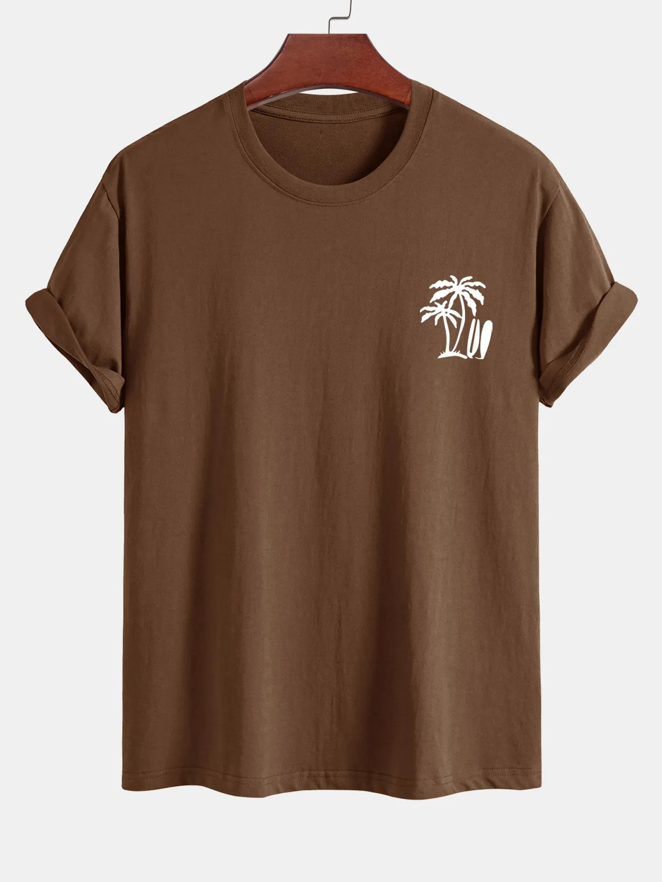 Regular Fit Palm Tree Surfboard Print Cotton T-Shirt sold by Hoooyi product image thumbnail 5
