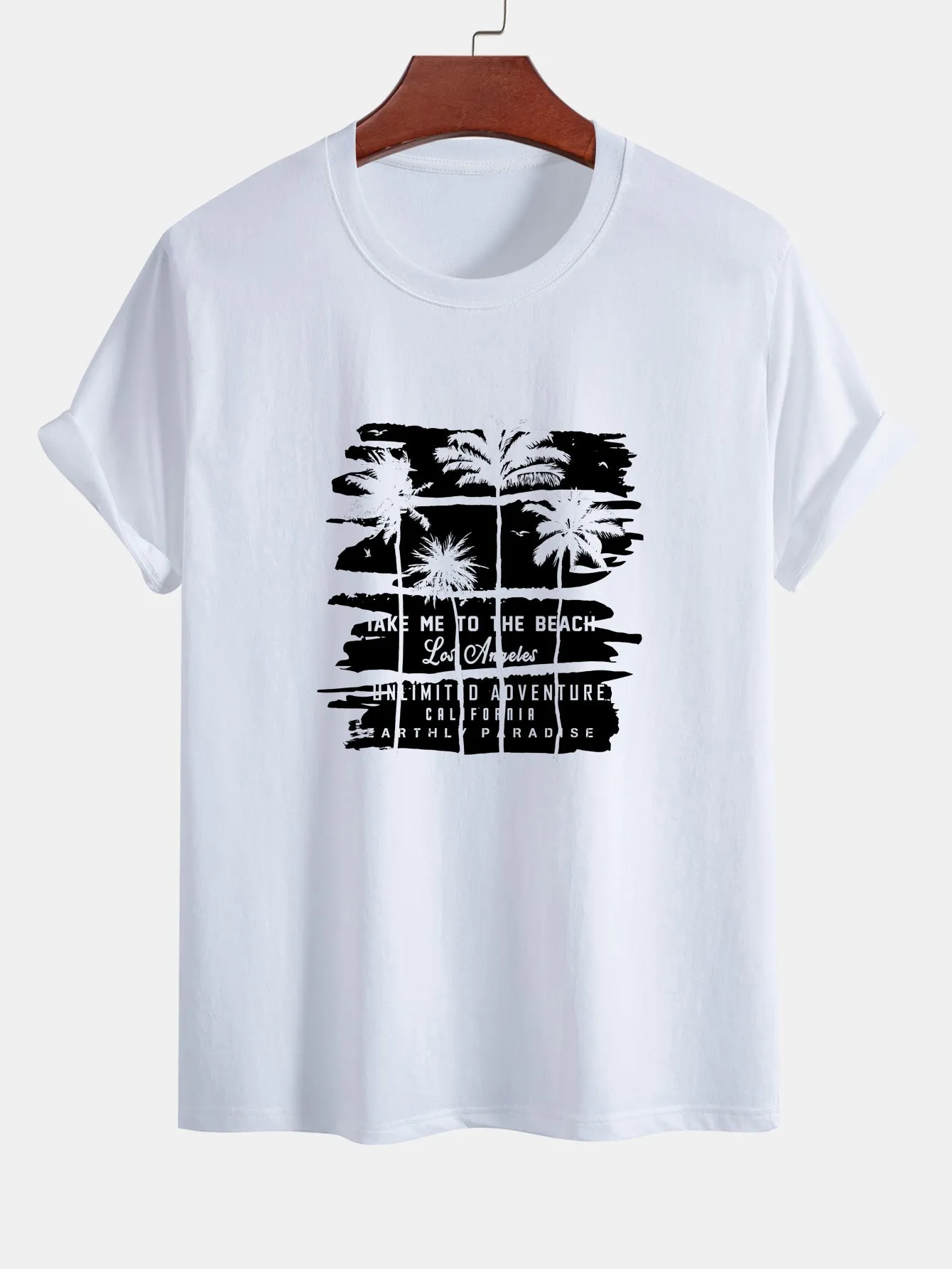 Regular Fit Palm Tree Silhouette Print Cotton T-Shirt sold by Hoooyi product image thumbnail 2