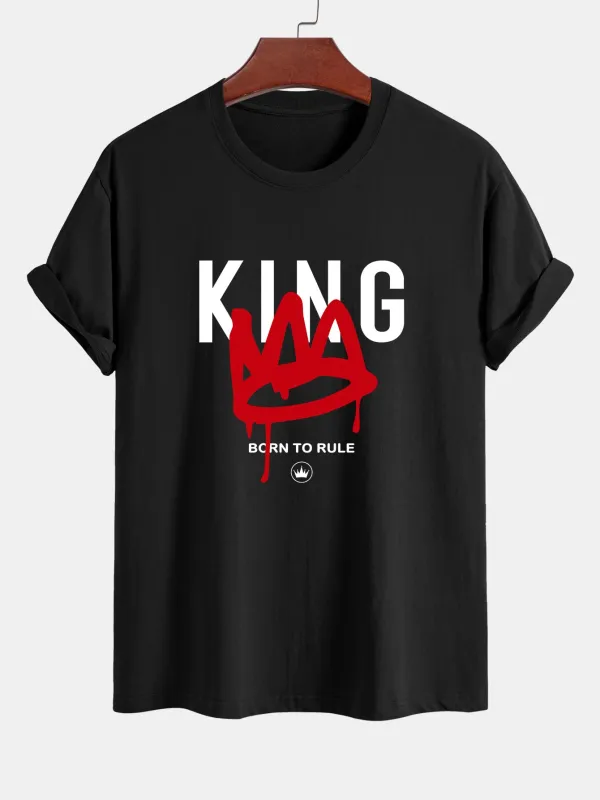 Regular Fit Crown King Print Cotton T-Shirt sold by Hoooyi