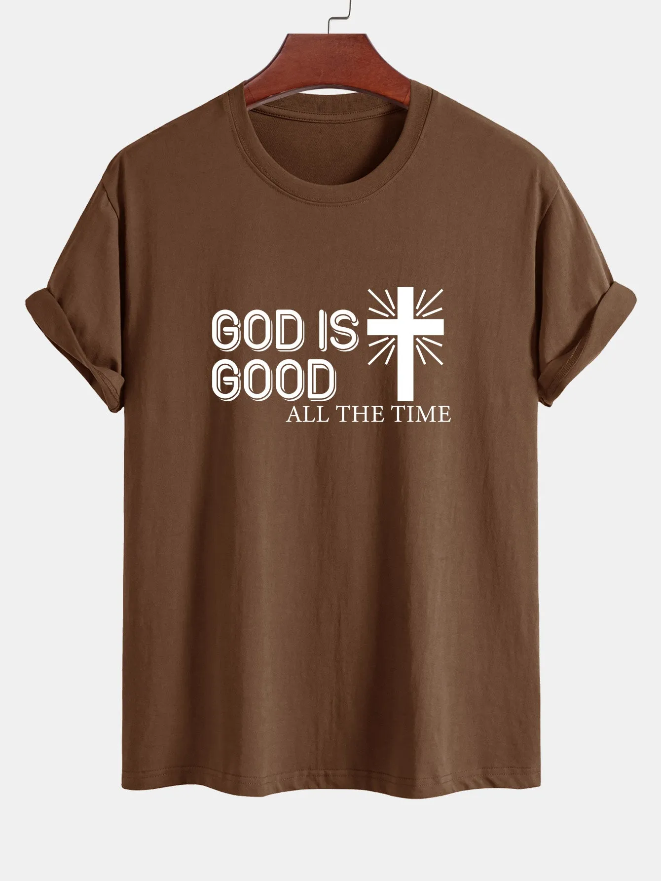 Regular Fit God Is Good Cross Print Cotton T-Shirt sold by Hoooyi product image thumbnail 3