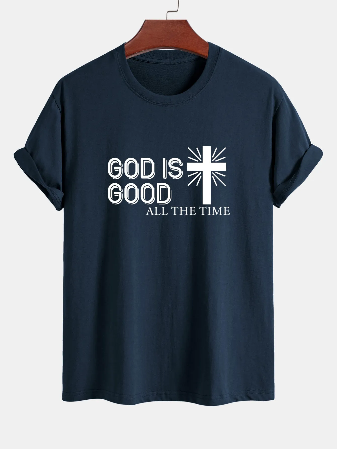 Regular Fit God Is Good Cross Print Cotton T-Shirt sold by Hoooyi product image thumbnail 4