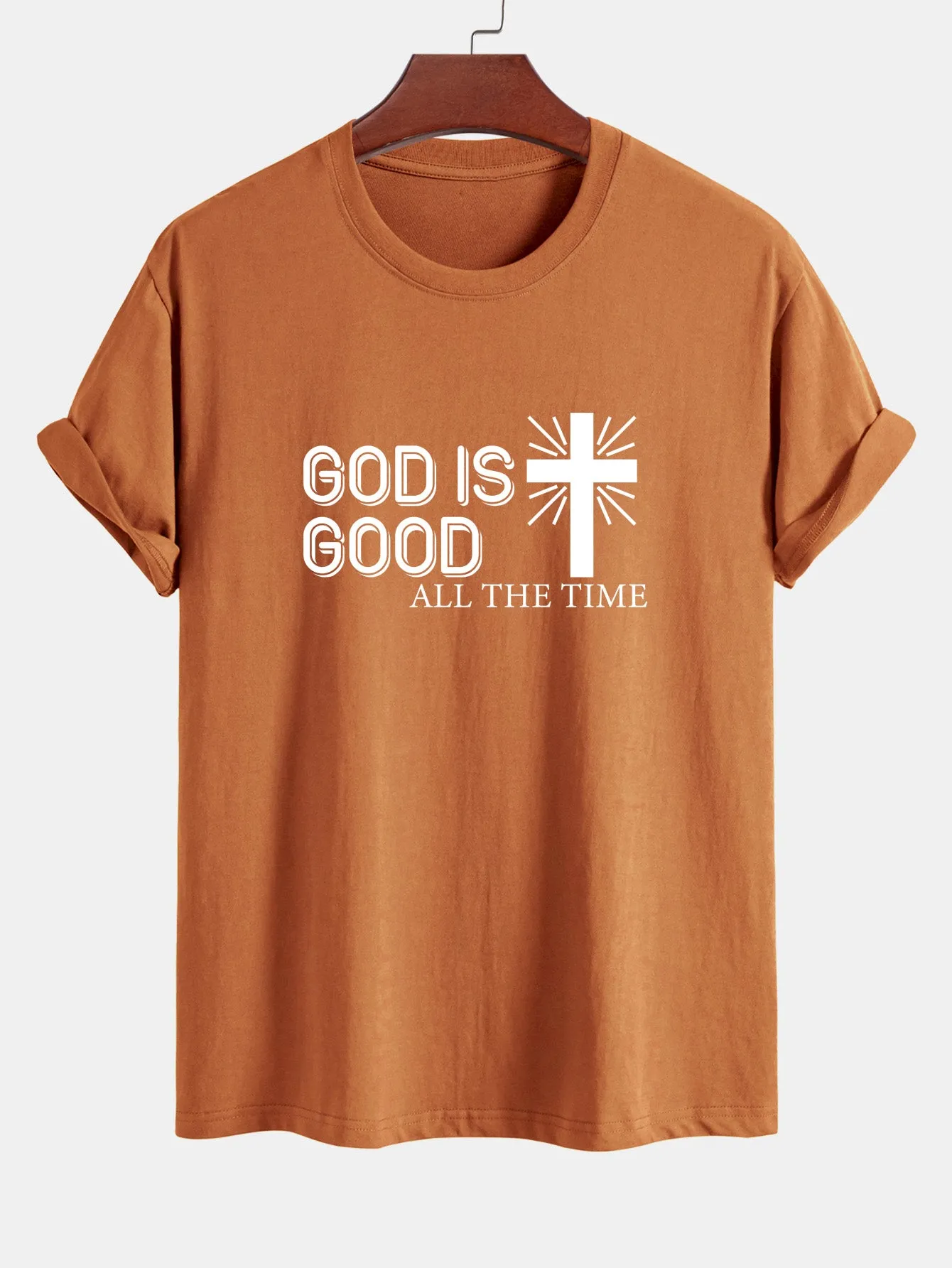 Regular Fit God Is Good Cross Print Cotton T-Shirt sold by Hoooyi product image thumbnail 5
