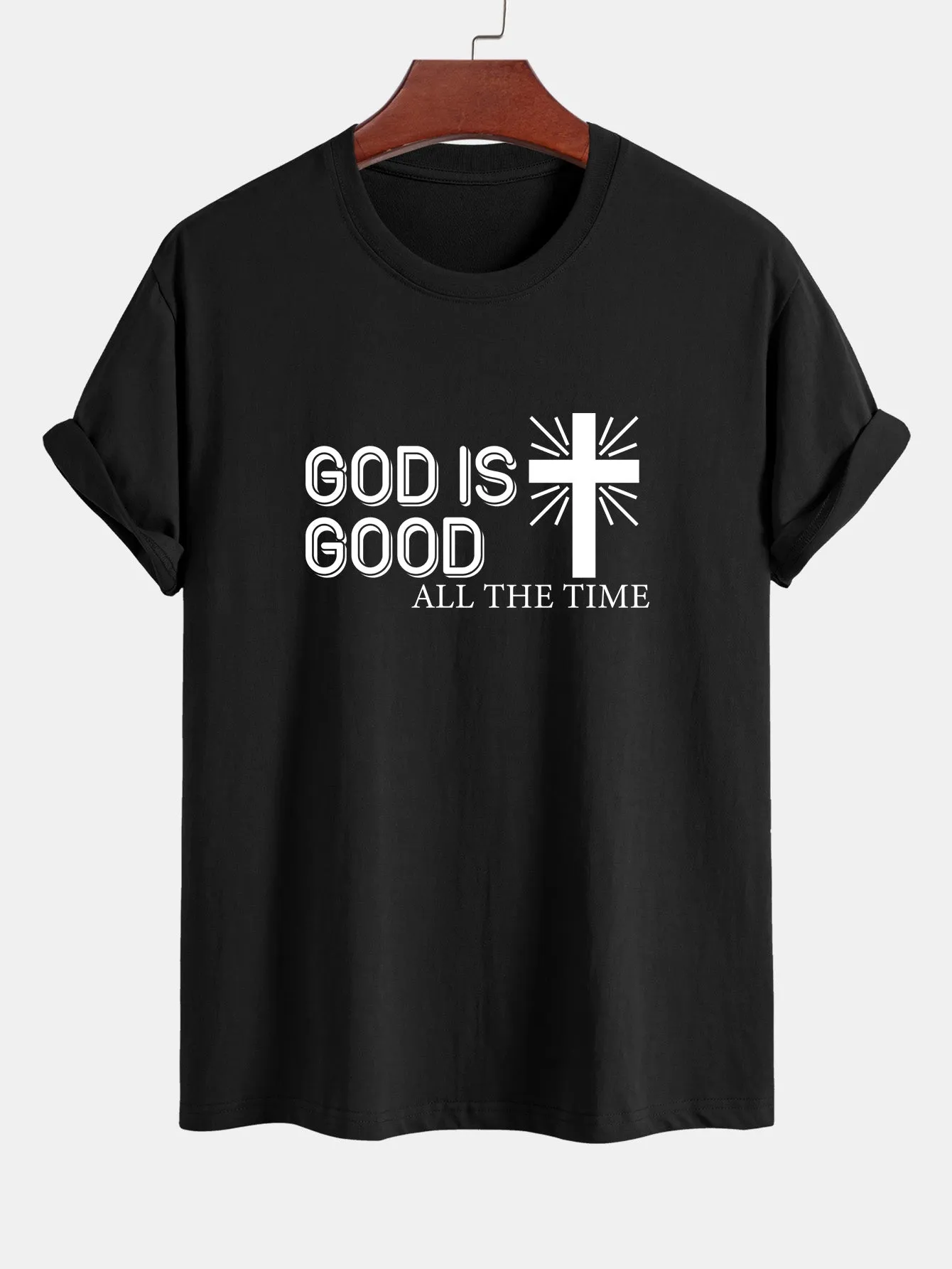 Regular Fit God Is Good Cross Print Cotton T-Shirt sold by Hoooyi product image thumbnail 2