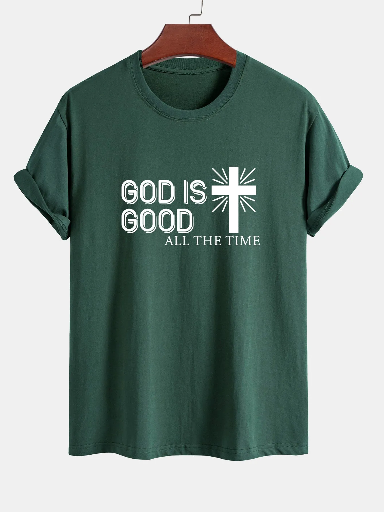 Regular Fit God Is Good Cross Print Cotton T-Shirt sold by Hoooyi