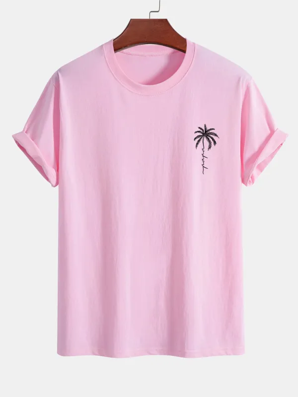 Regular Fit Palm Tree Slogan Print Cotton T-Shirt sold by Hoooyi
