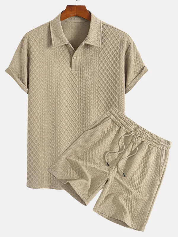 Geometric Diamond Jacquard Polo & Shorts made by Hoooyi