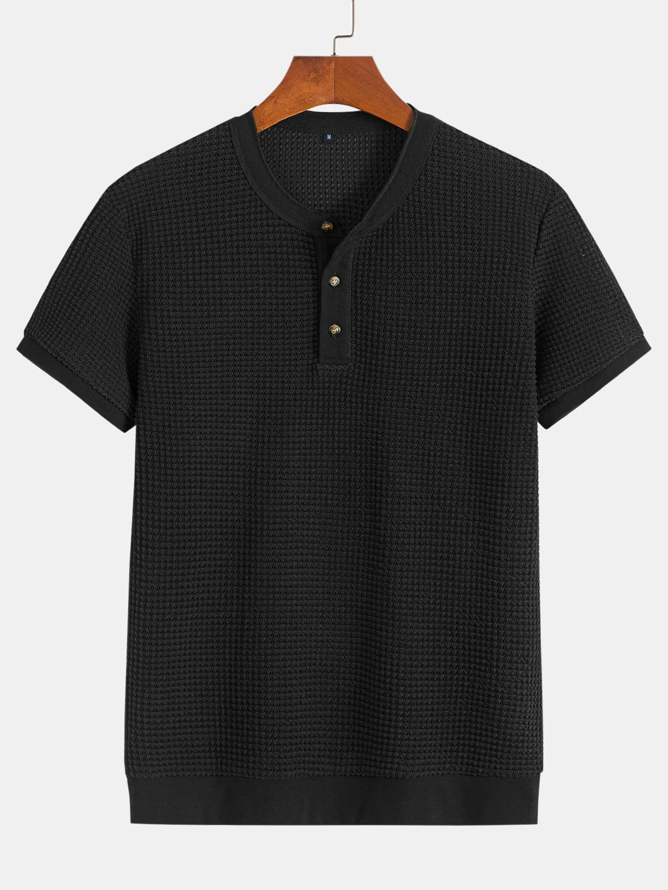 Henley Neck Textured Ribbed Hem T-Shirt sold by Hoooyi product image thumbnail 3