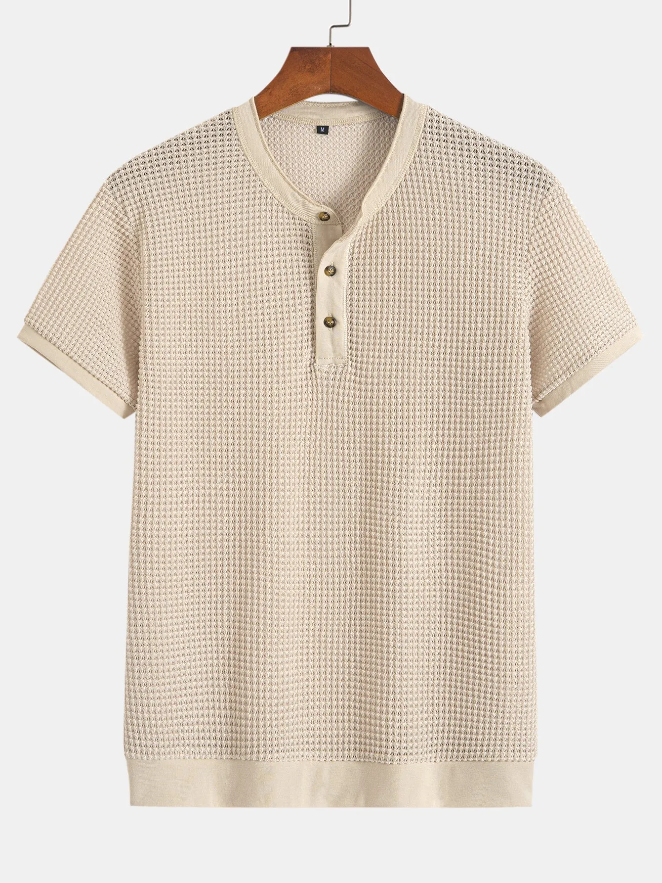Henley Neck Textured Ribbed Hem T-Shirt sold by Hoooyi product image thumbnail 4
