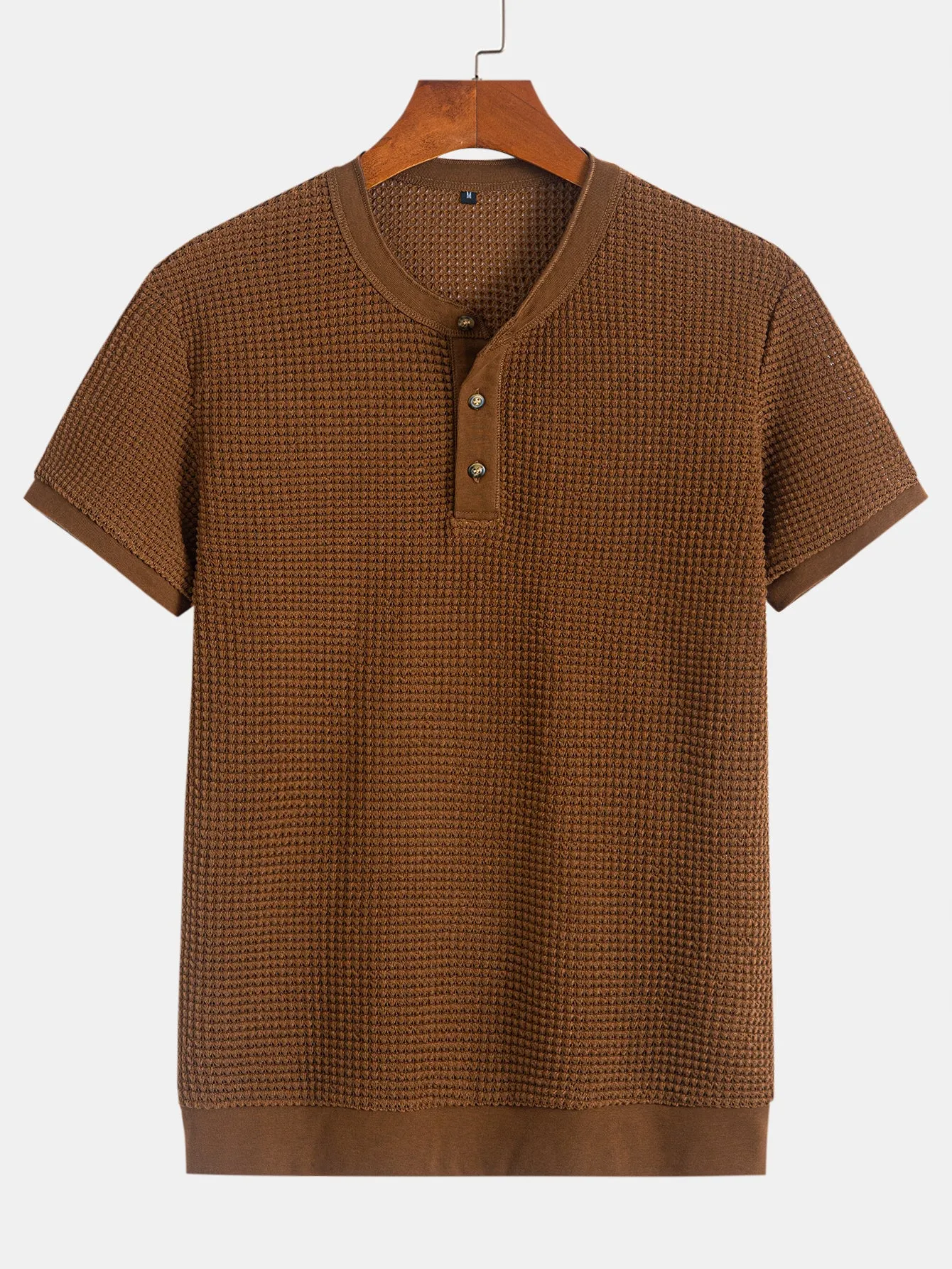 Henley Neck Textured Ribbed Hem T-Shirt sold by Hoooyi product image thumbnail 5