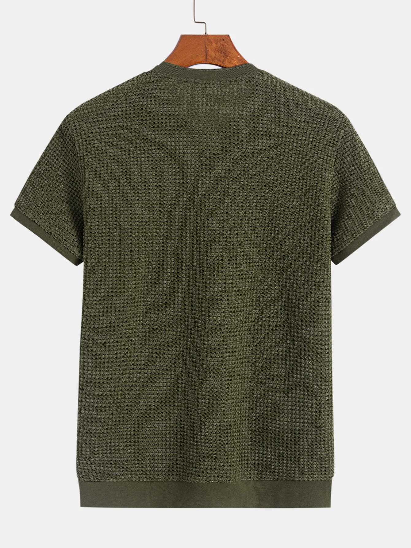 Henley Neck Textured Ribbed Hem T-Shirt sold by Hoooyi product image thumbnail 2