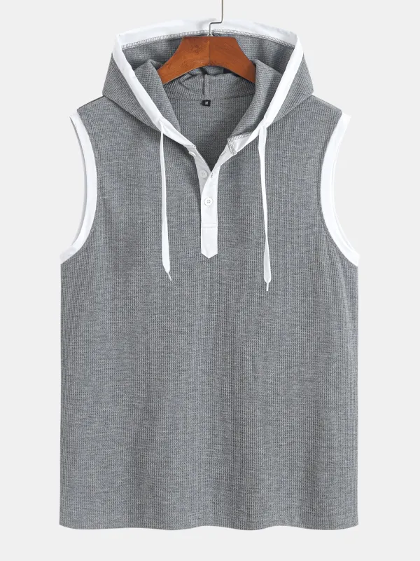 Contrast Waffle Half Open Hooded Vest sold by Hoooyi