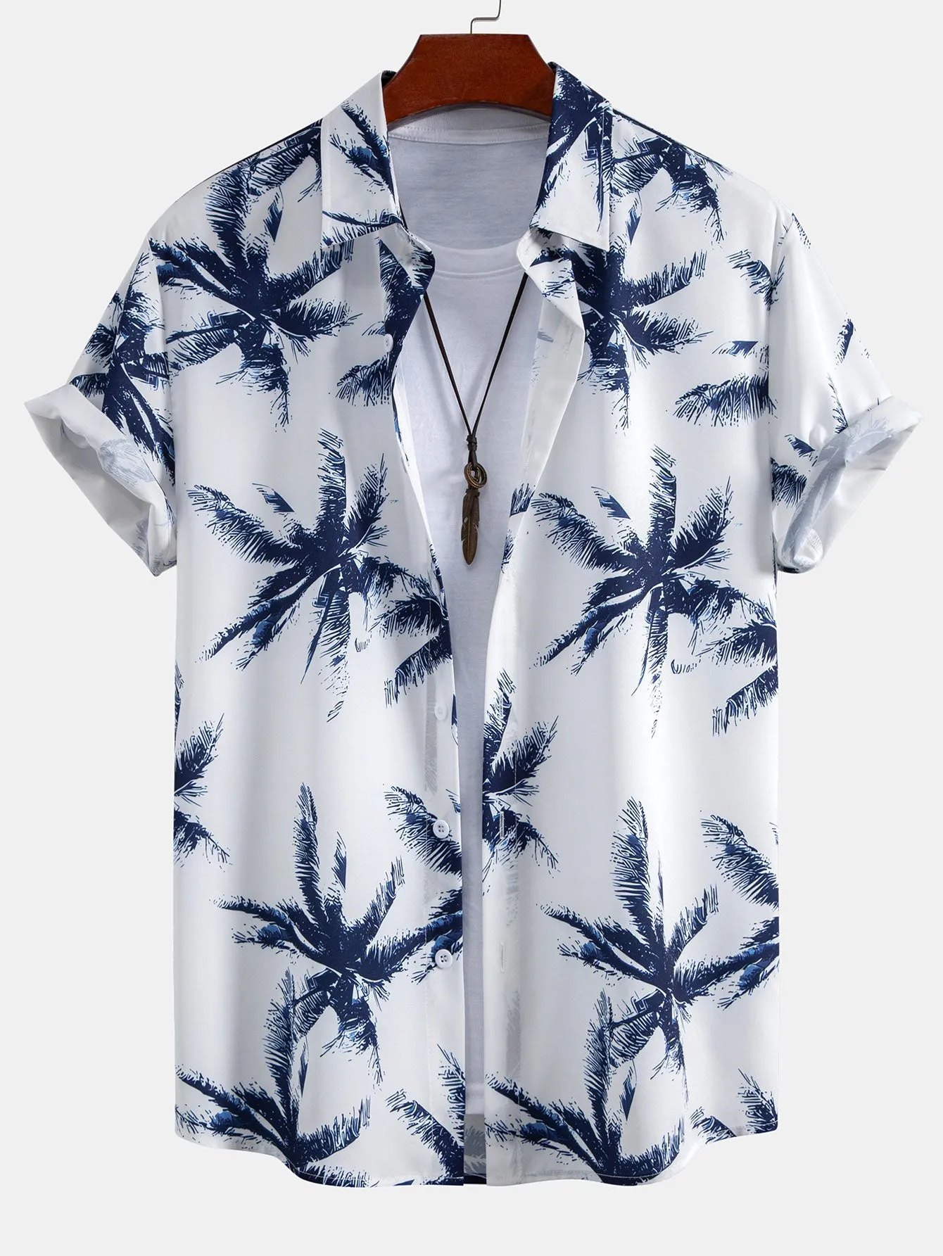 Palm Tree Print Button Up Shirt & Man Mid Length Drawstring Swim Shorts sold by Hoooyi product image thumbnail 3