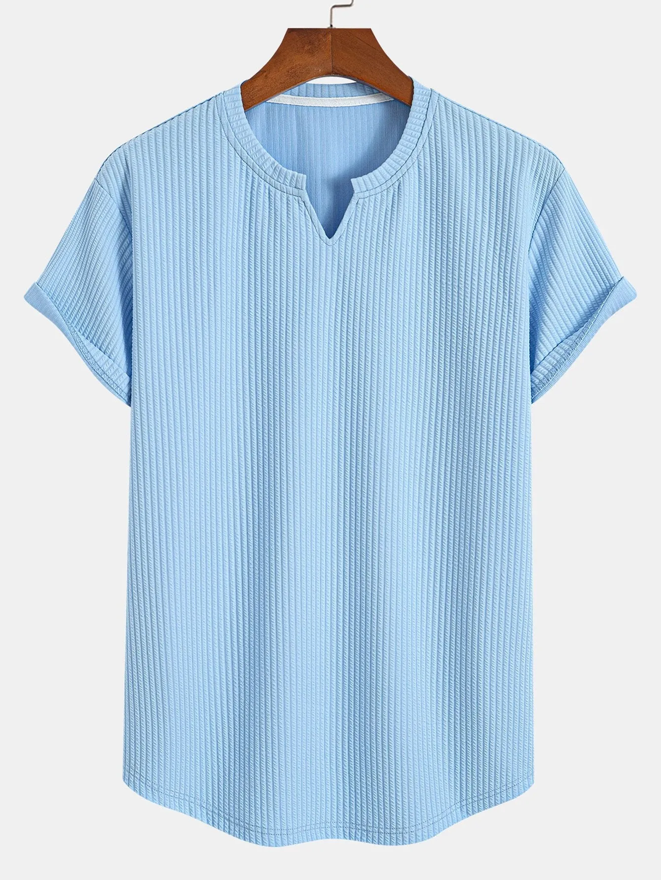 Muscle Fit Notch Ribbed Arc Hem T-Shirt & Drawstring Ribbed Shorts sold by Hoooyi product image thumbnail 5