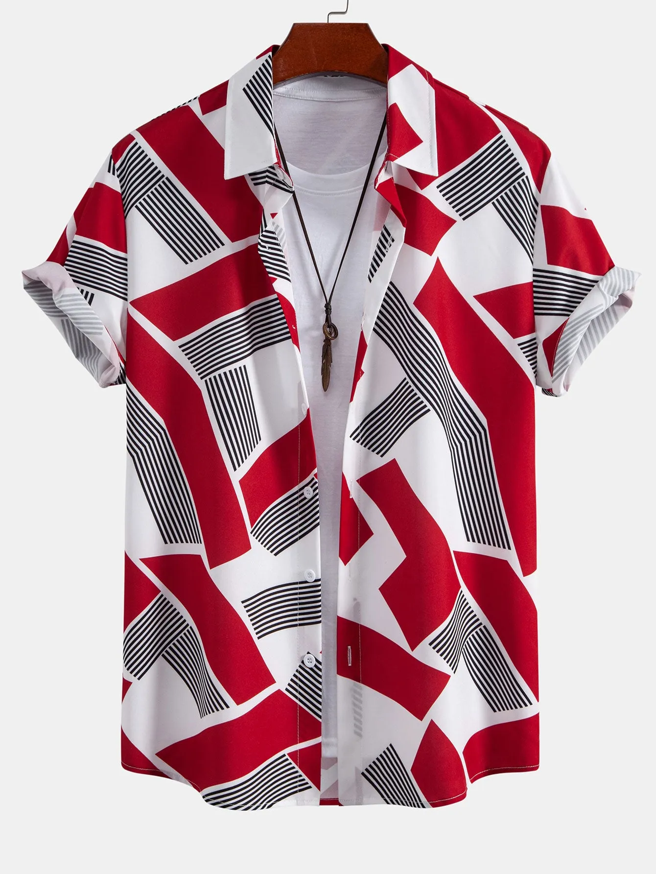 Color Block Geometry Print Button Up Shirt sold by Hoooyi product image thumbnail 3