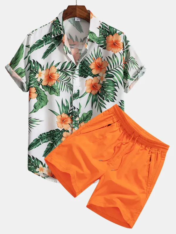 Tropical Print Button Up Shirt & Swim Shorts sold by Hoooyi