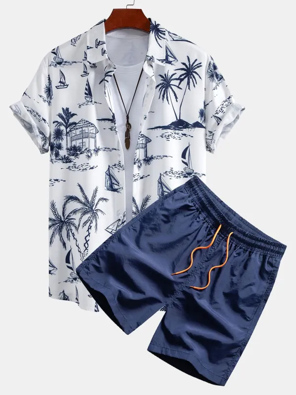 Island Sailing Print Button Up Shirt & Swim Shorts sold by Hoooyi