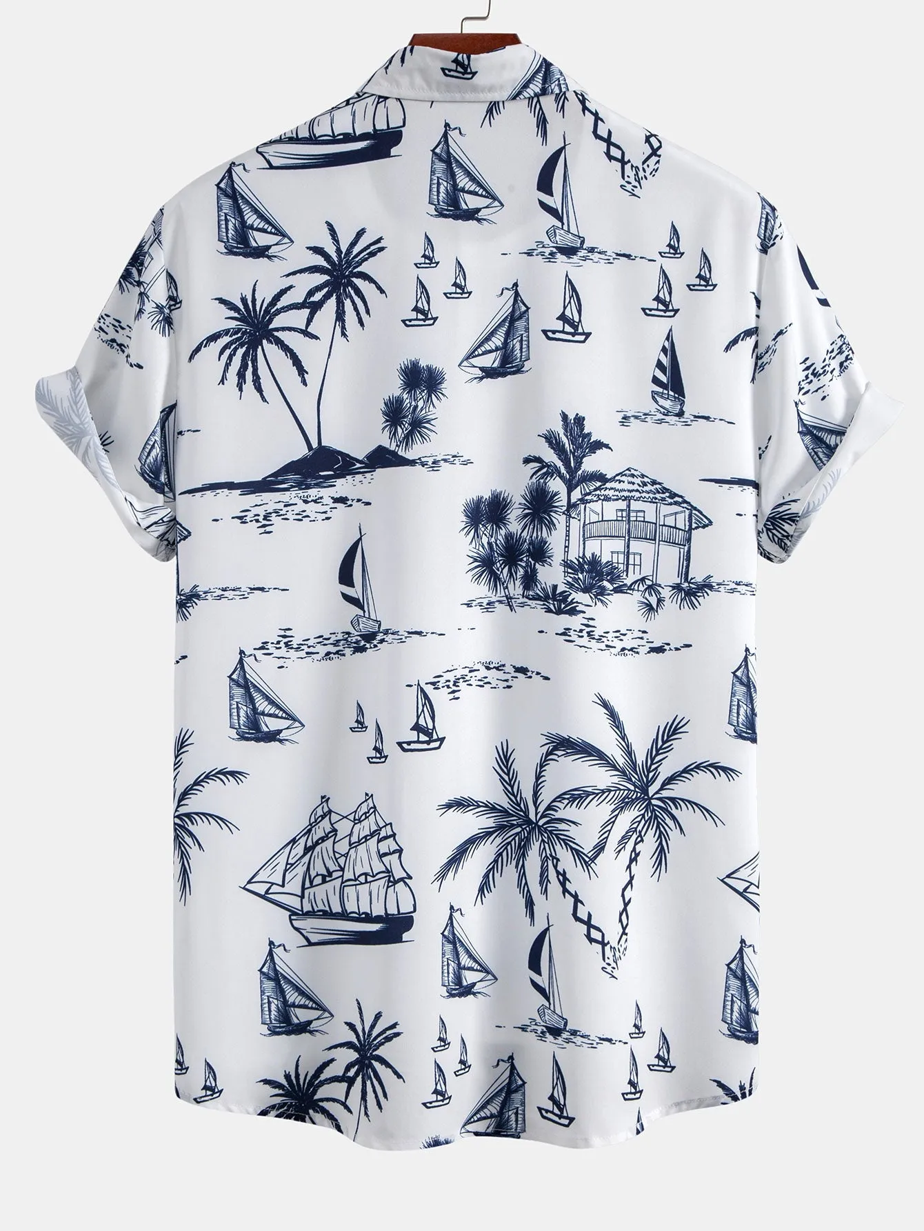 Island Sailing Print Button Up Shirt & Striped Print Swim Shorts sold by Hoooyi product image thumbnail 3