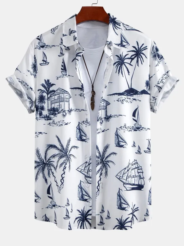 Island Sailing Print Button Up Shirt sold by Hoooyi