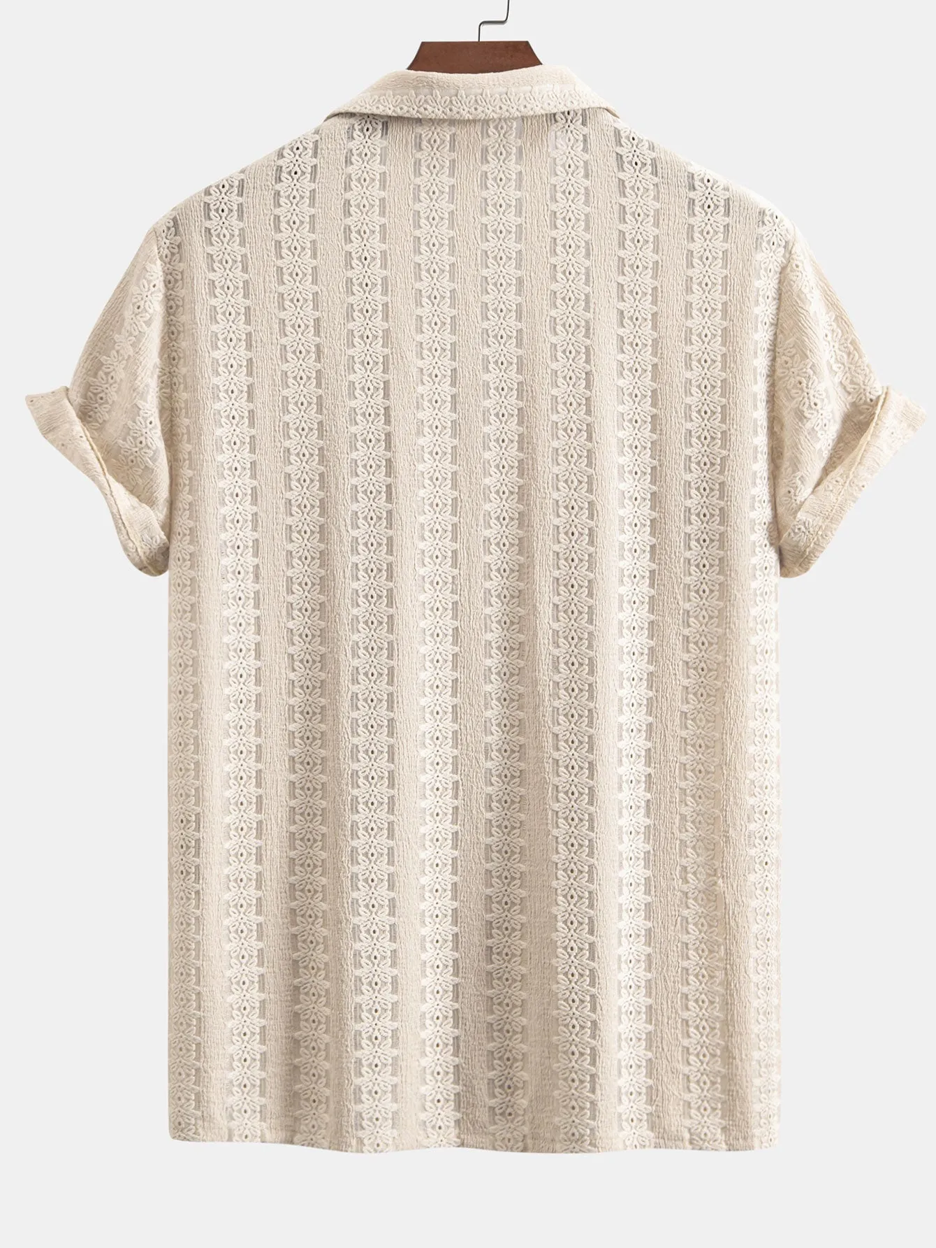 Floral Jacquard Textured Cuban Shirt & Linen Cotton Blend Drawstring Shorts sold by Hoooyi product image thumbnail 4
