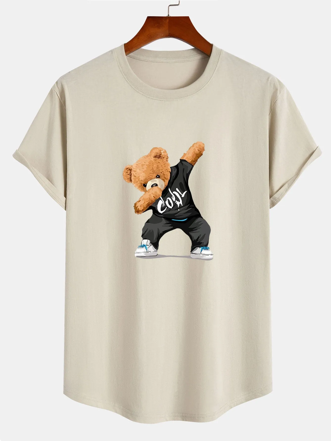 Cool Bear Print Cotton Arc Hem T-Shirt sold by Hoooyi product image thumbnail 3