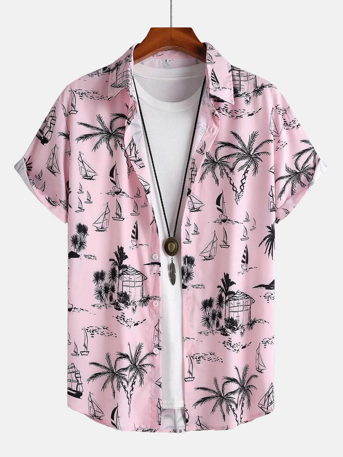 Palm Tree Sailboat Print Button Up Shirt & Swim Shorts sold by Hoooyi product image thumbnail 2