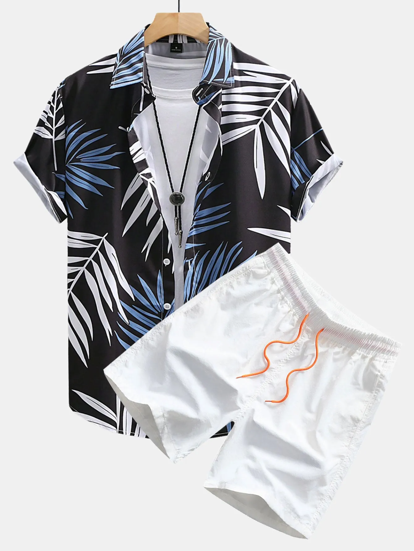 Tropical Leaves Print Button Up Shirt & Swim Shorts sold by Hoooyi