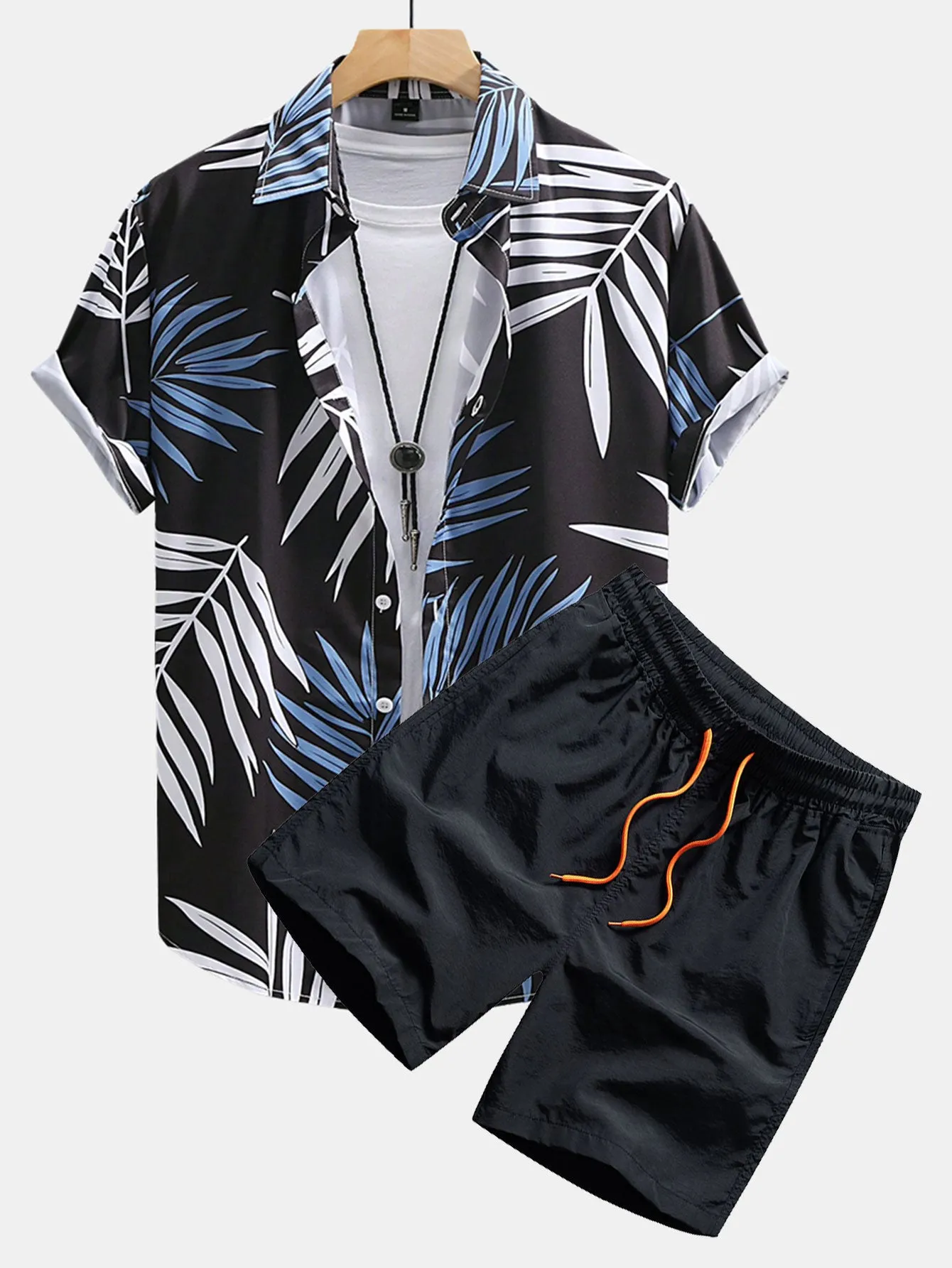 Tropical Leaves Print Button Up Shirt & Swim Shorts sold by Hoooyi product image thumbnail 2