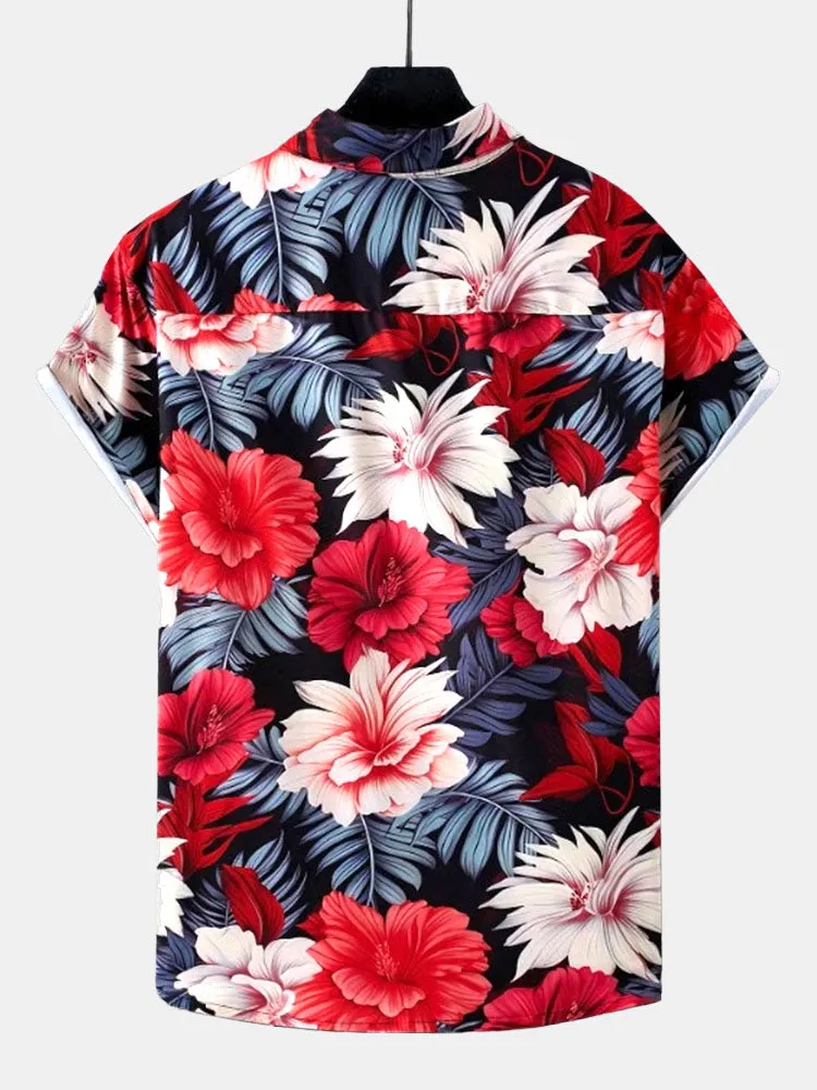 Tropical Flowers Print Button Up Shirt & Solid Drawstring Swim Shorts sold by Hoooyi product image thumbnail 3