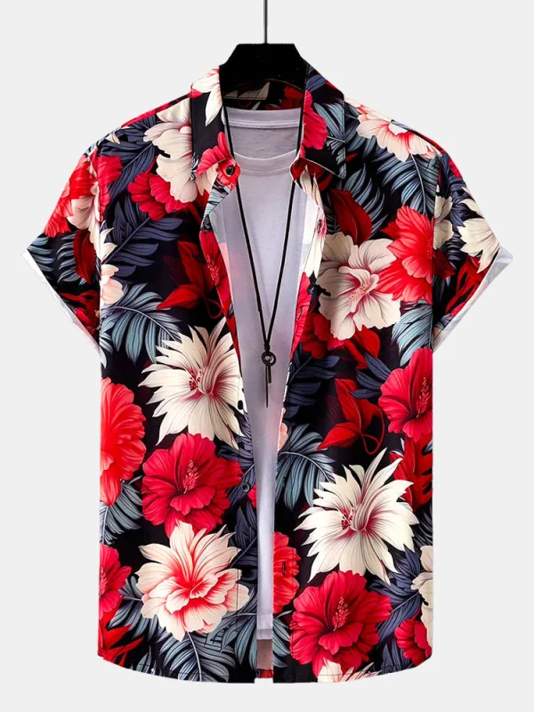 Tropical Flowers Print Button Up Shirt sold by Hoooyi