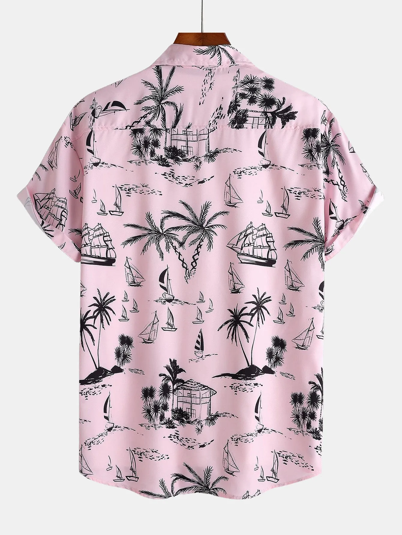 Palm Tree Sailboat Print Button Up Shirt sold by Hoooyi product image thumbnail 2