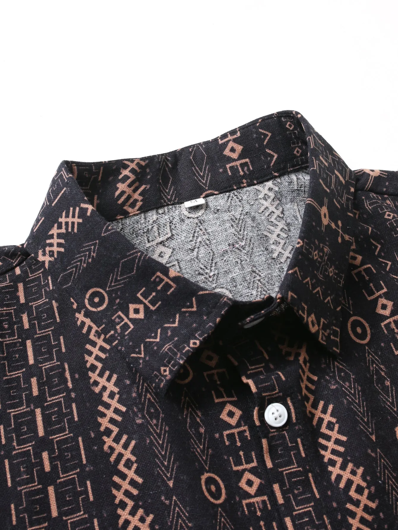 Linen Look Ethnic Geometric Print Button Up Shirt sold by Hoooyi product image thumbnail 3