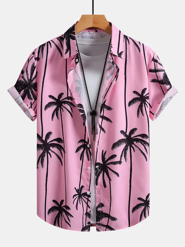 Palm Tree Print Button Up Shirt sold by Hoooyi