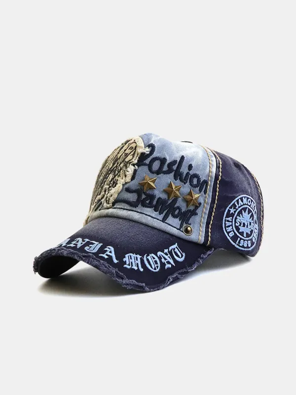 Slogan Embroidery Star Rivets Washed Baseball Cap sold by Hoooyi