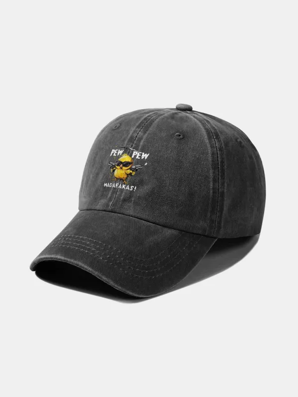 PEW PEW MADAFAKAS Chicken Pattern Casual Washed Cotton Baseball Cap sold by Hoooyi