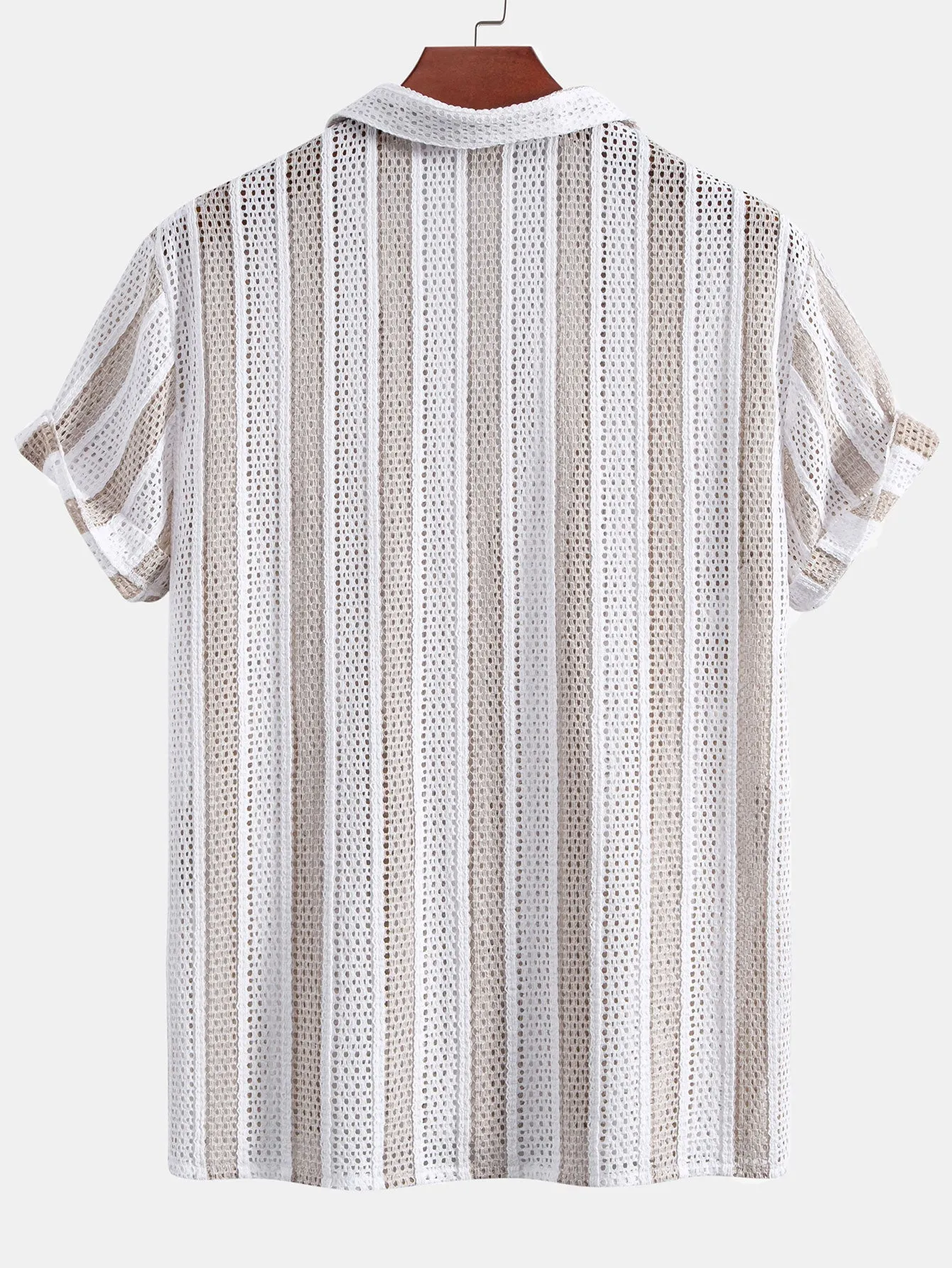 Striped Mesh Cuban Shirt & Wrinkle Textured Straight Leg Pants sold by Hoooyi product image thumbnail 4