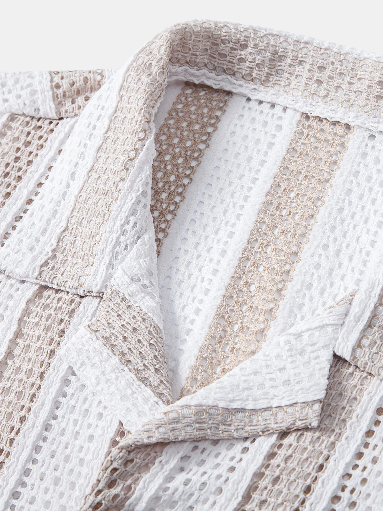 Striped Mesh Cuban Shirt & Wrinkle Textured Straight Leg Pants sold by Hoooyi product image thumbnail 5