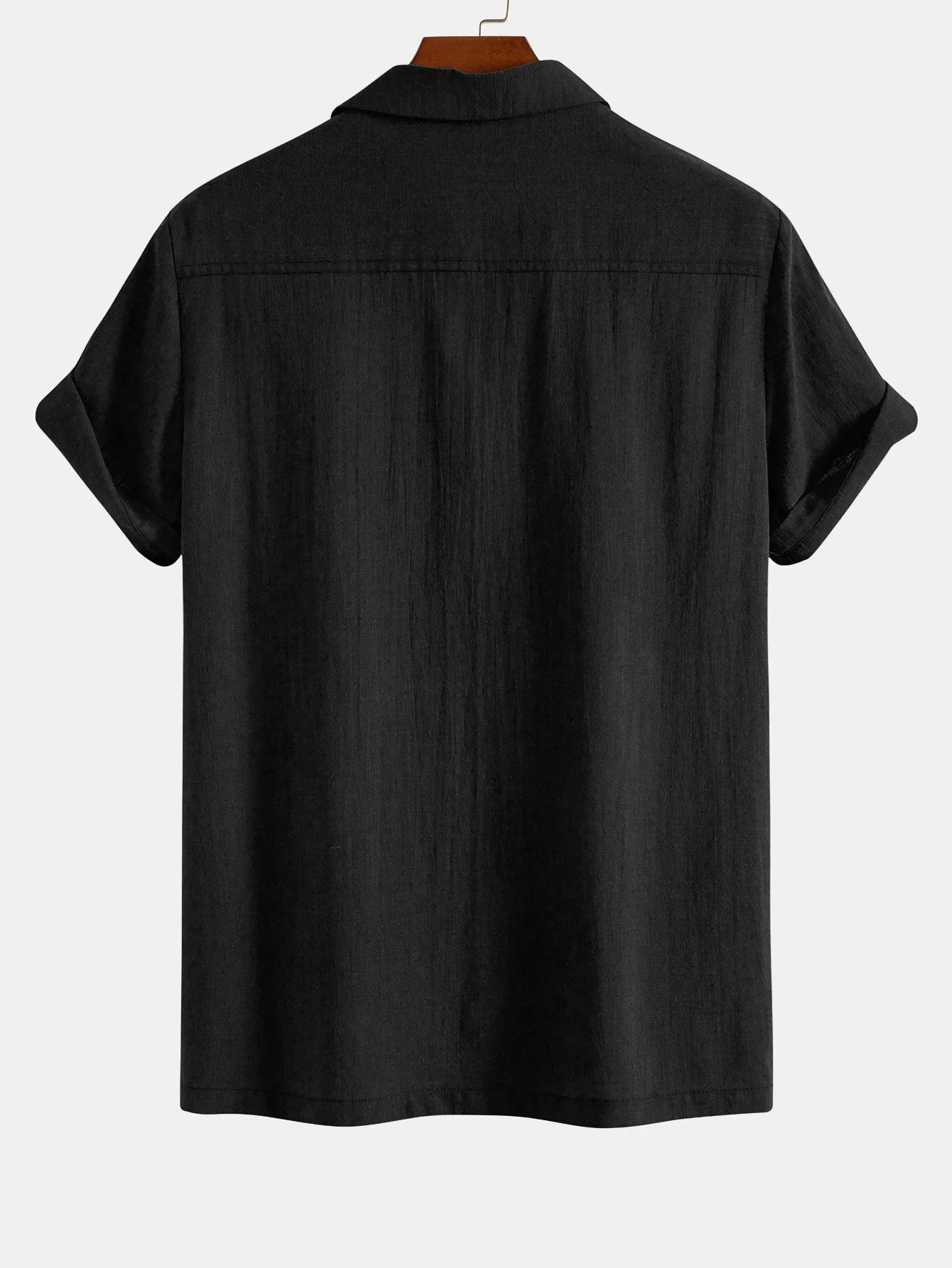 Geometric Rhombus Print Linen Look Patchwork Bowling Shirt sold by Hoooyi product image thumbnail 4