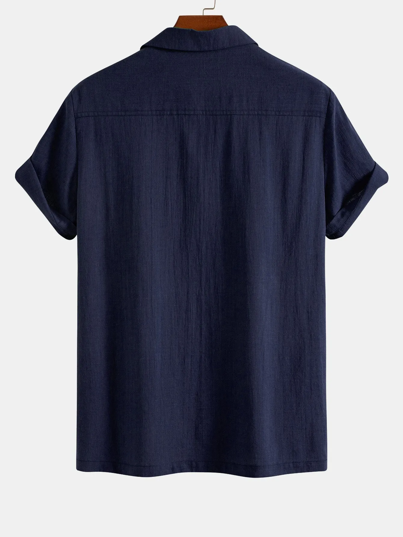 Geometric Rhombus Print Linen Look Patchwork Bowling Shirt sold by Hoooyi product image thumbnail 2