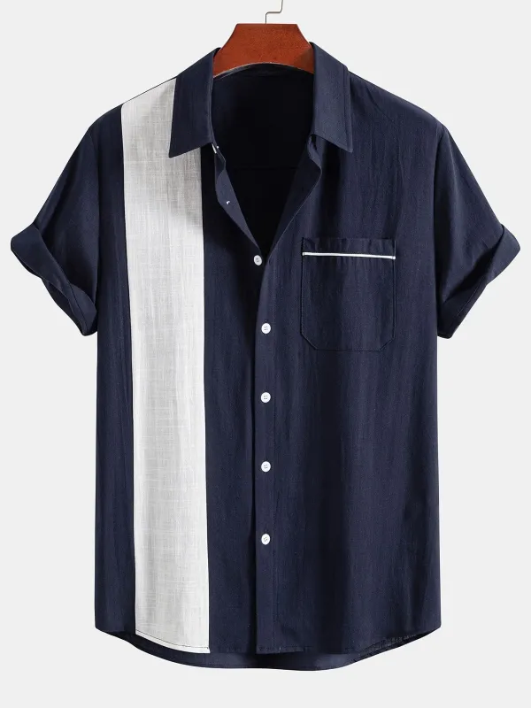 Linen Look Contrast Button Up Shirt sold by Hoooyi