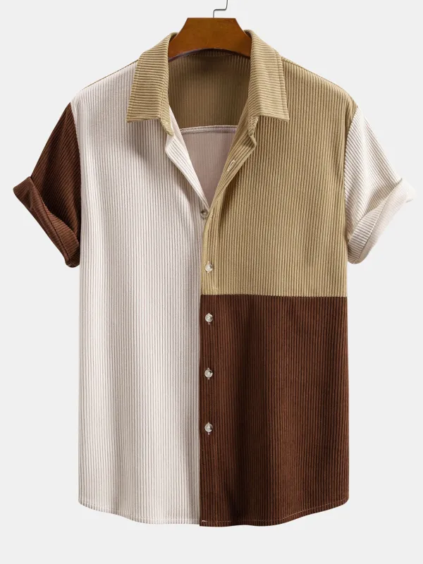 Colorblock Button Up Corduroy Shirt sold by Hoooyi