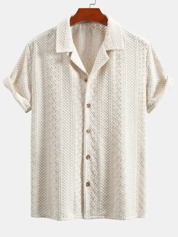 Floral Checkerboard Jacquard Cuban Shirt sold by Hoooyi