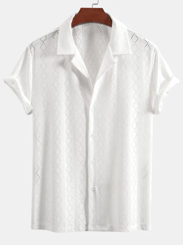 Muscle Fit Diamond Texture Cuban Shirt sold by Hoooyi