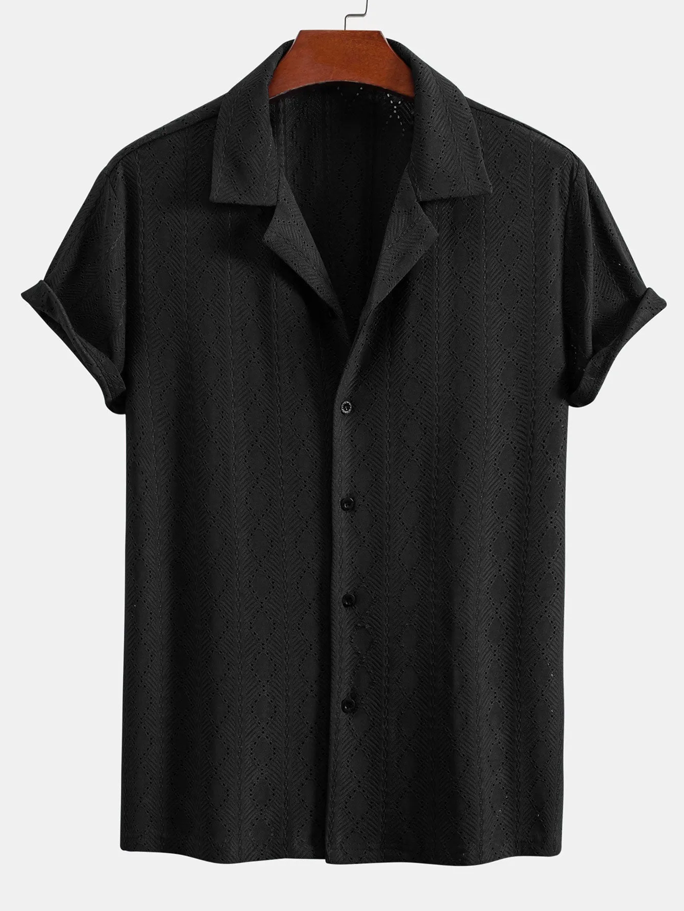 Muscle Fit Diamond Texture Cuban Shirt sold by Hoooyi product image thumbnail 5