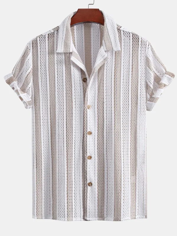Striped Mesh Cuban Shirt made by Hoooyi